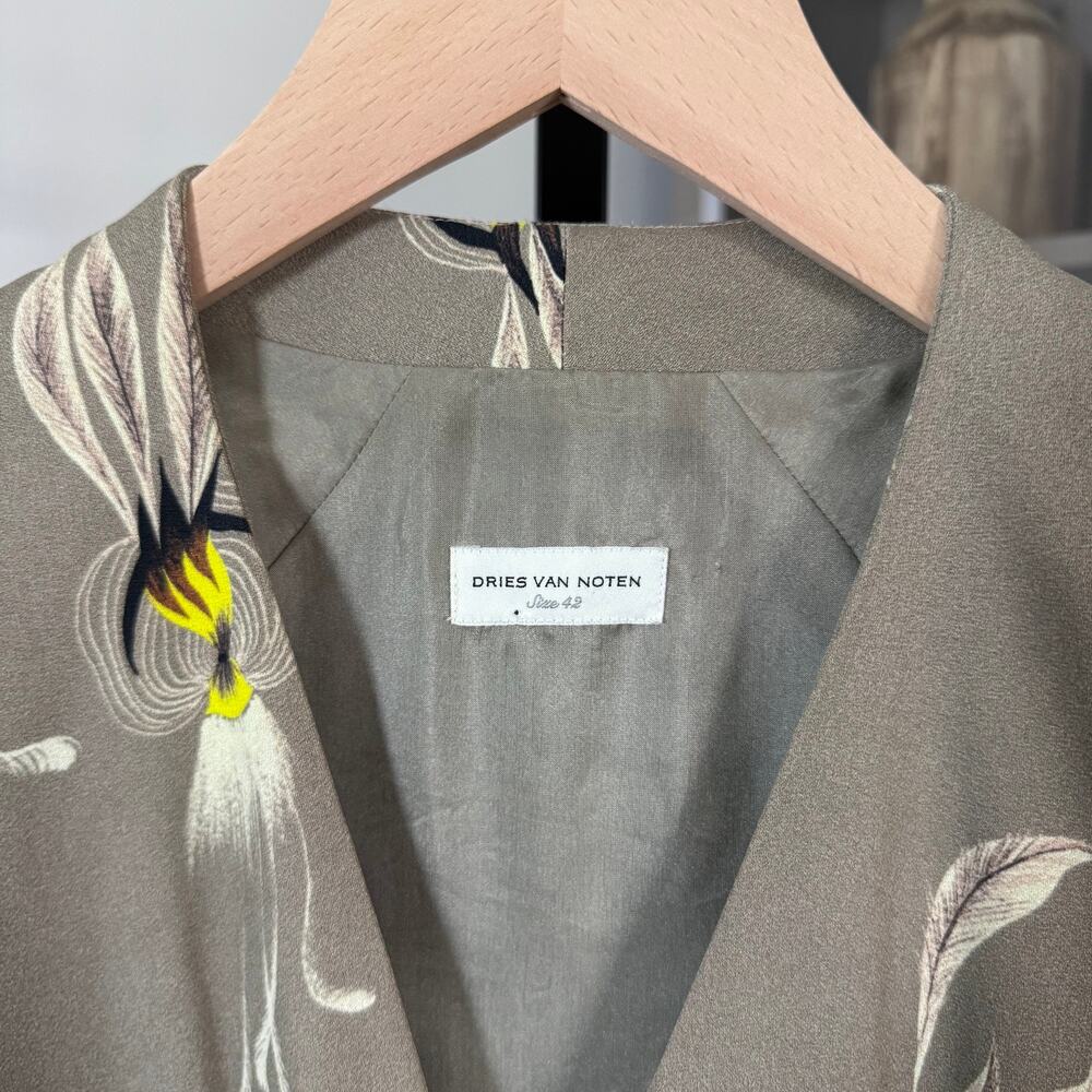 Dries Van Noten Midi Dress Large Feather Pleated Tan Black Yellow Sleeveless 42 - Picture 6 of 7